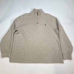 Polo Ralph Lauren Mens XL Quarter Zip Pullover Sweater Beige Oatmeal Pony Logo